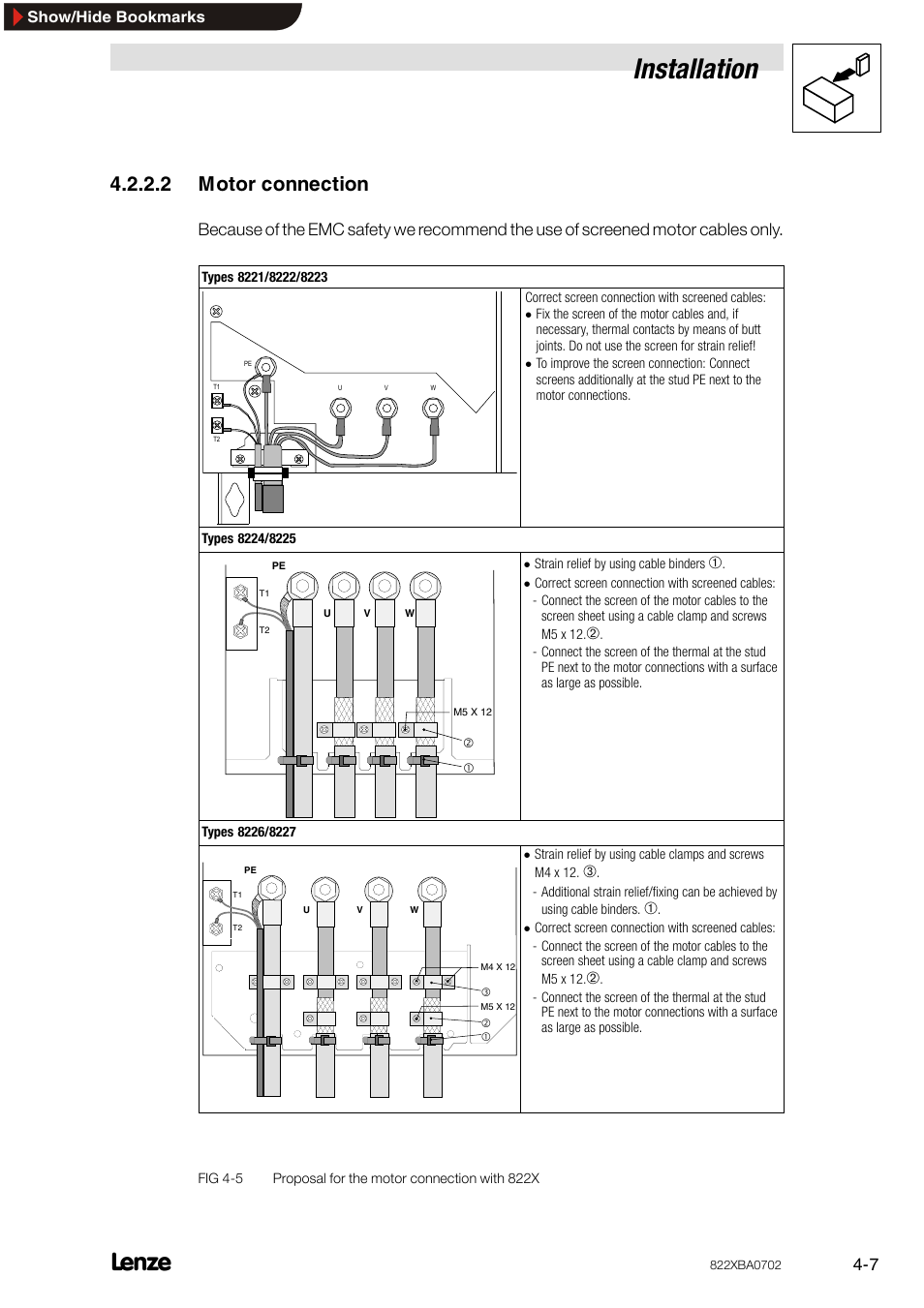 2 motor connection, Motor connection, Installation | Lenze 8240 frequency inverters User Manual | Page 23 / 66