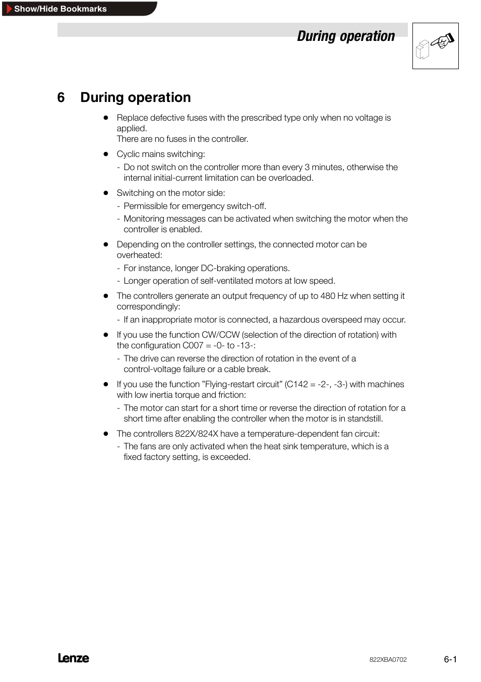 6 during operation, During operation, 6during operation | Lenze 8240 frequency inverters User Manual | Page 43 / 66