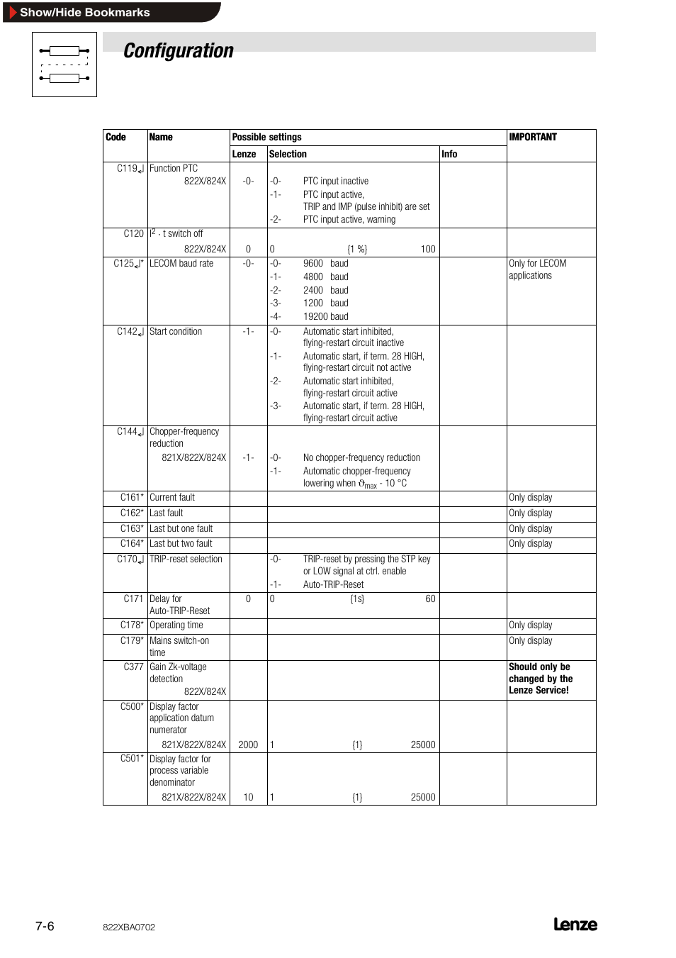 Configuration | Lenze 8240 frequency inverters User Manual | Page 50 / 66