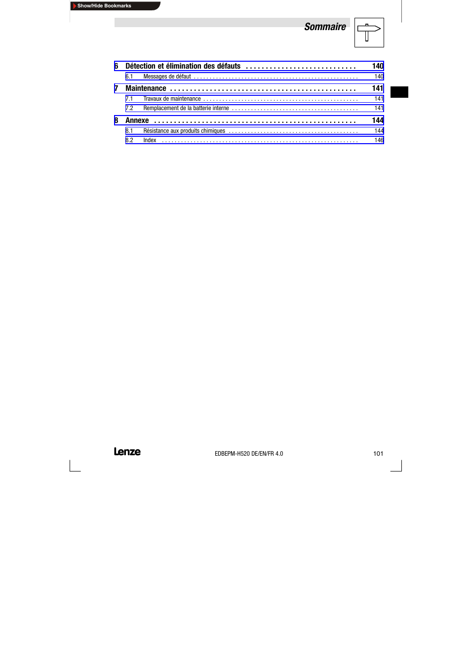 Sommaire | Lenze EPM-H520 User Manual | Page 101 / 148