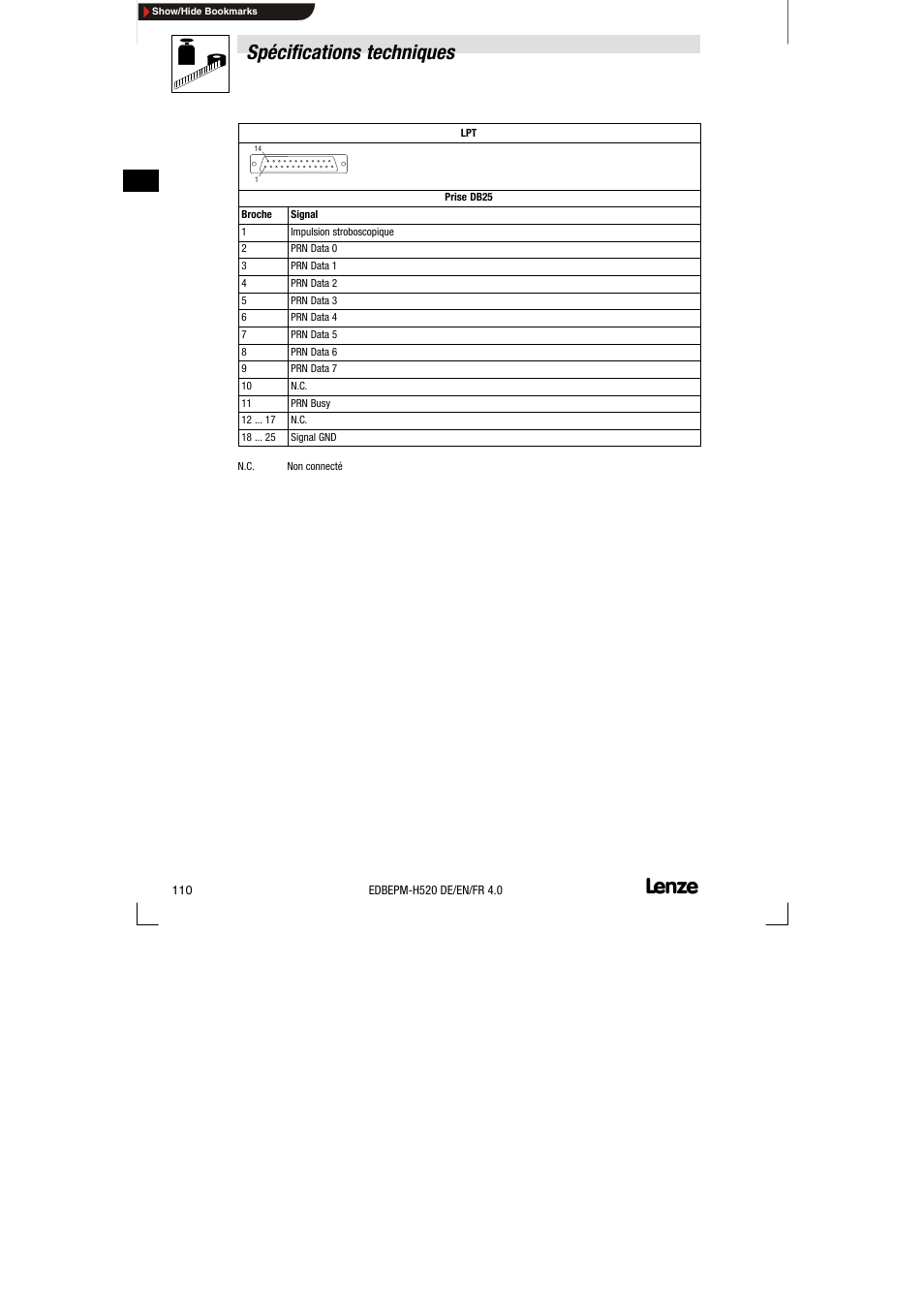 Spécifications techniques | Lenze EPM-H520 User Manual | Page 110 / 148