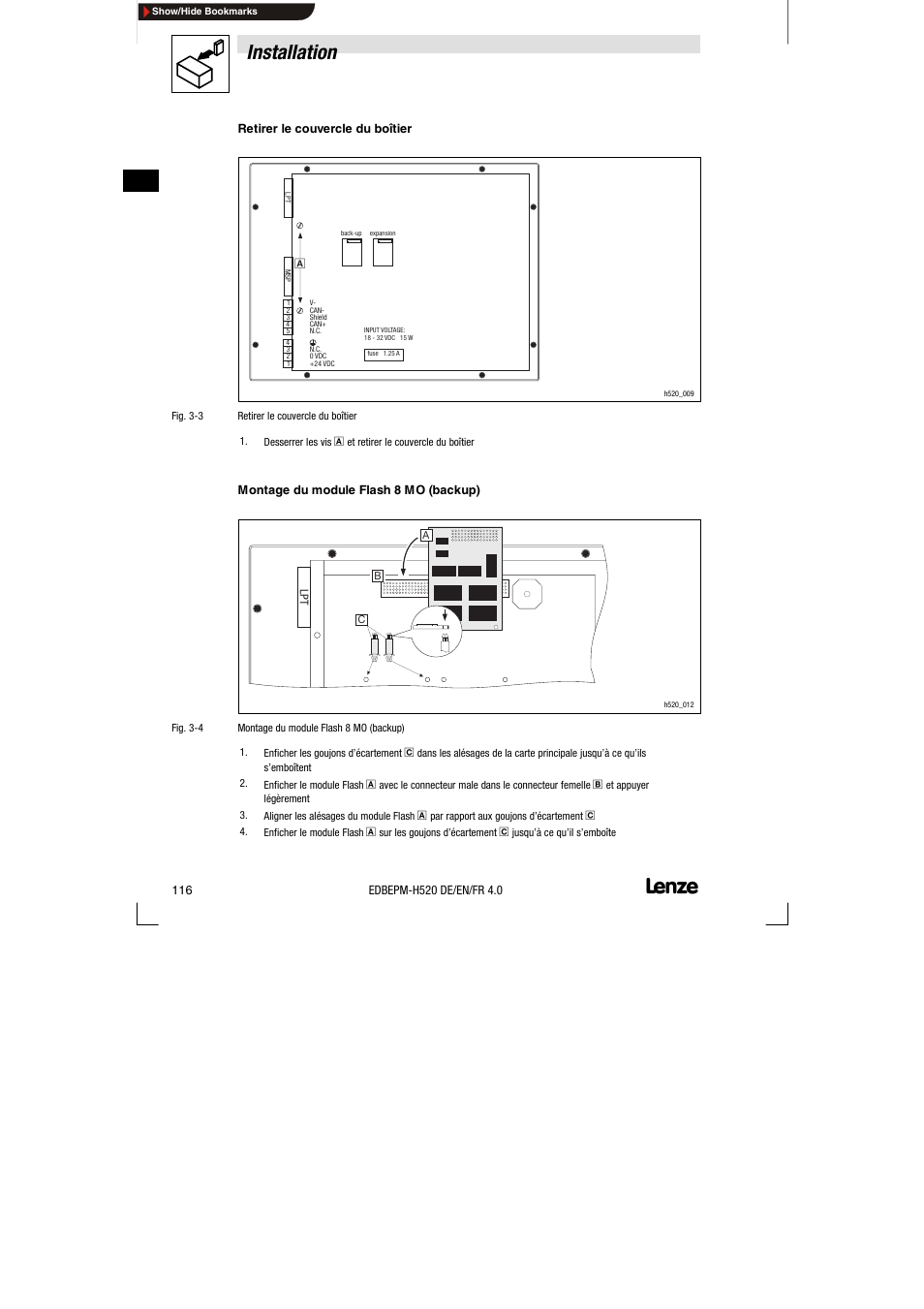 Installation | Lenze EPM-H520 User Manual | Page 116 / 148