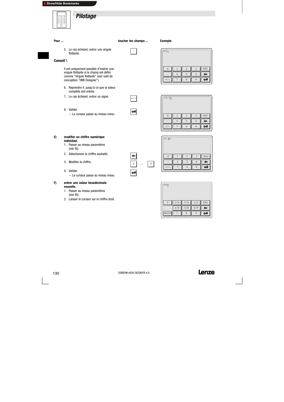 Pilotage, Conseil | Lenze EPM-H520 User Manual | Page 130 / 148