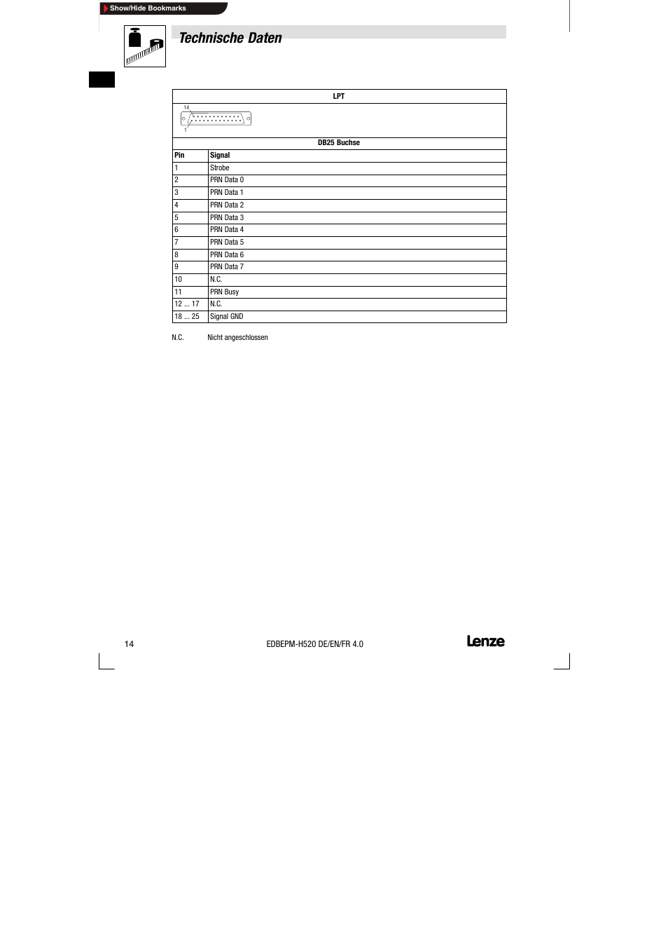 Technische daten | Lenze EPM-H520 User Manual | Page 14 / 148