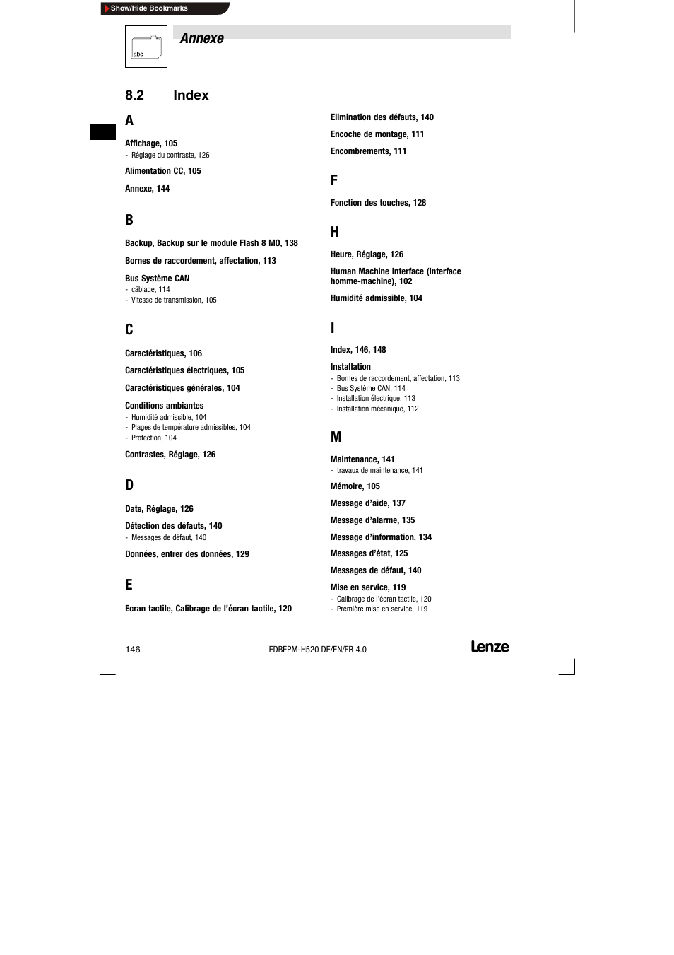 2 index, Index, Annexe | Lenze EPM-H520 User Manual | Page 146 / 148