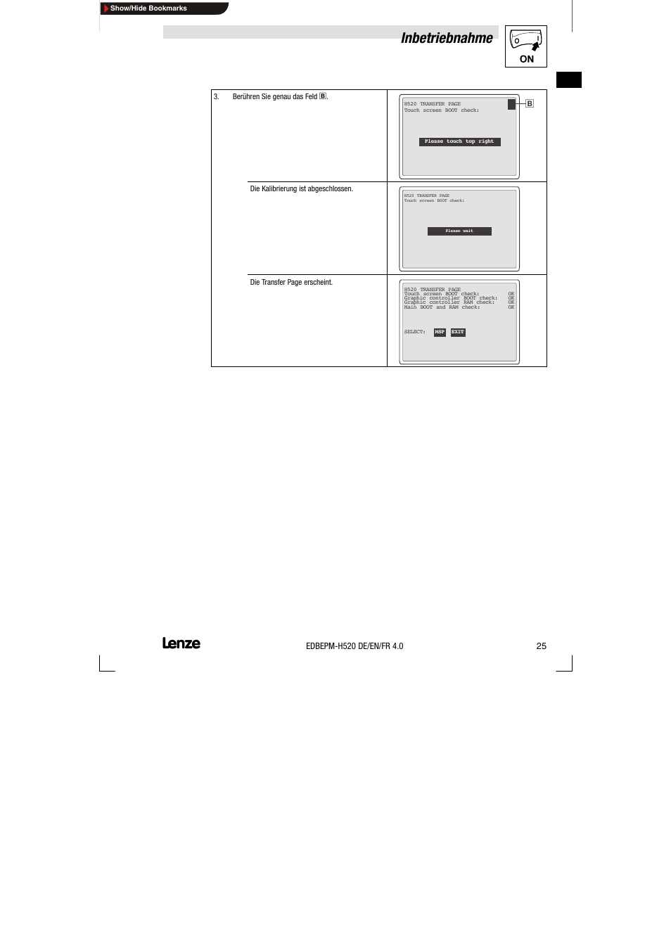 Inbetriebnahme | Lenze EPM-H520 User Manual | Page 25 / 148