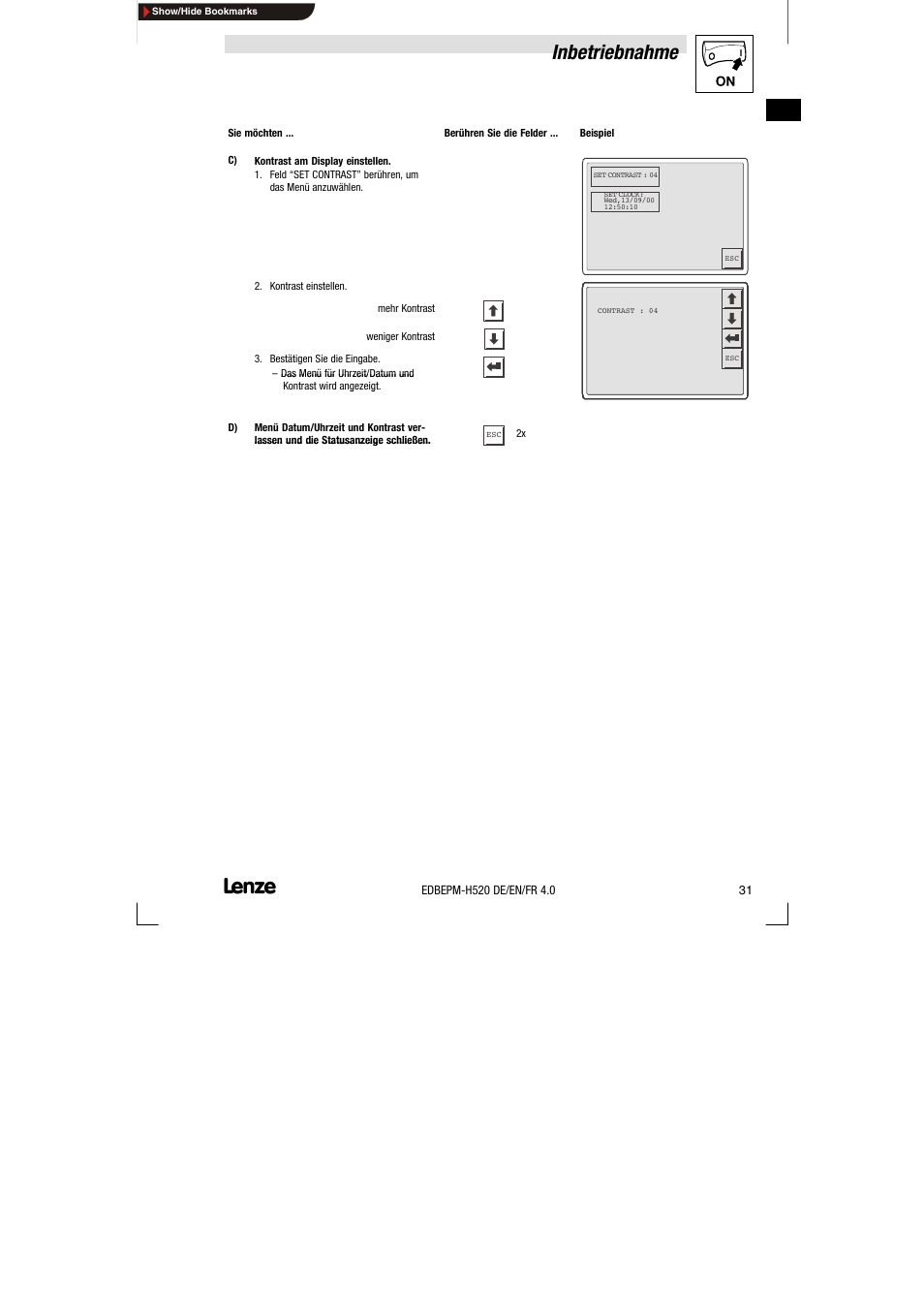 Inbetriebnahme | Lenze EPM-H520 User Manual | Page 31 / 148