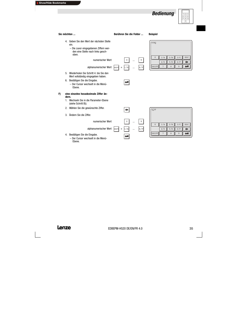 Bedienung | Lenze EPM-H520 User Manual | Page 35 / 148