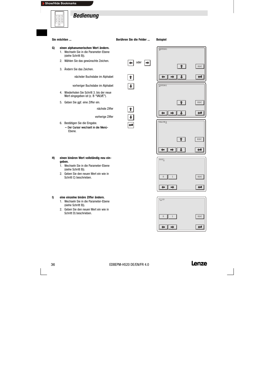 Bedienung | Lenze EPM-H520 User Manual | Page 36 / 148