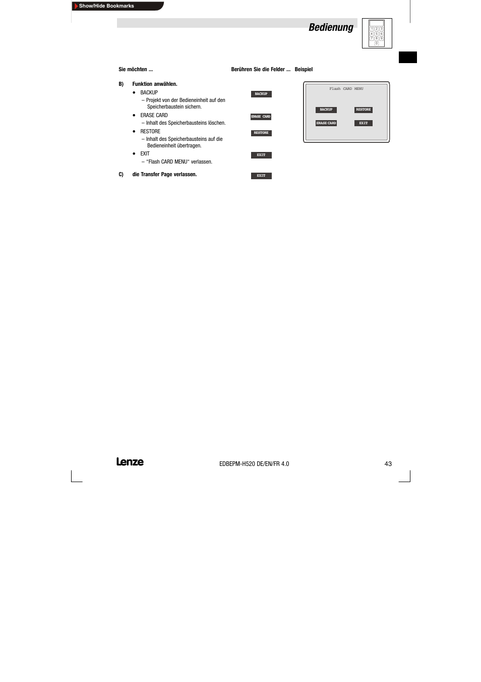 Bedienung | Lenze EPM-H520 User Manual | Page 43 / 148