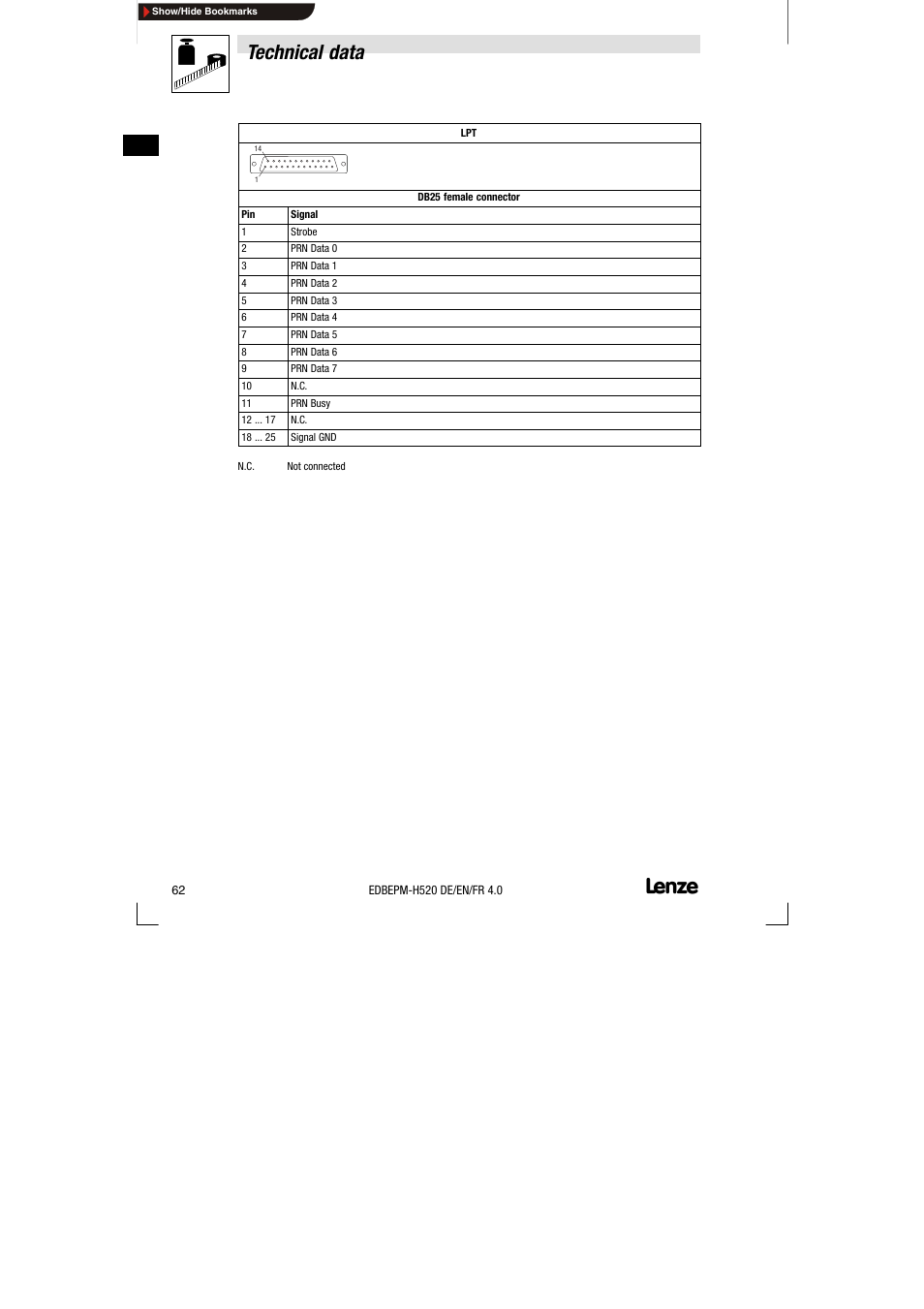Technical data | Lenze EPM-H520 User Manual | Page 62 / 148