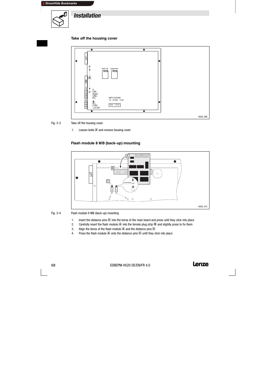 Installation | Lenze EPM-H520 User Manual | Page 68 / 148
