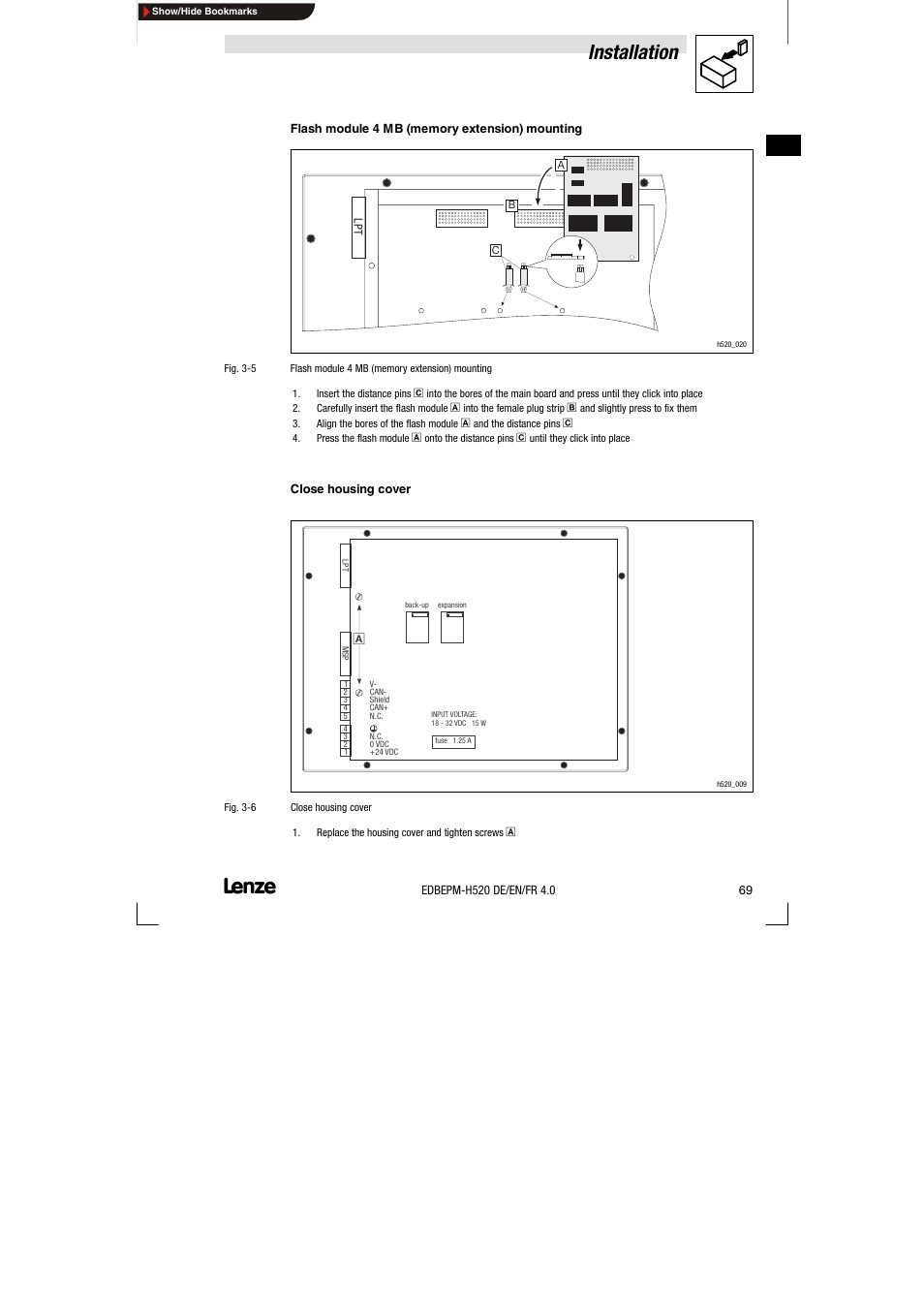 Installation | Lenze EPM-H520 User Manual | Page 69 / 148
