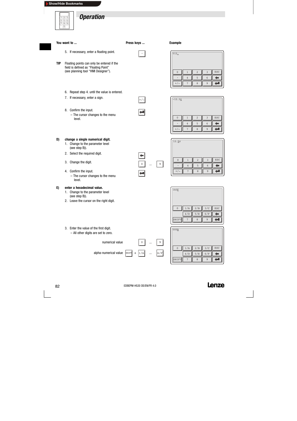 Operation | Lenze EPM-H520 User Manual | Page 82 / 148