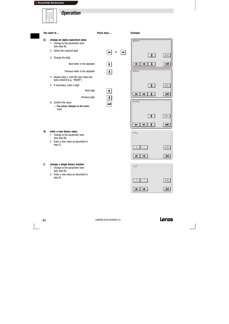 Operation | Lenze EPM-H520 User Manual | Page 84 / 148