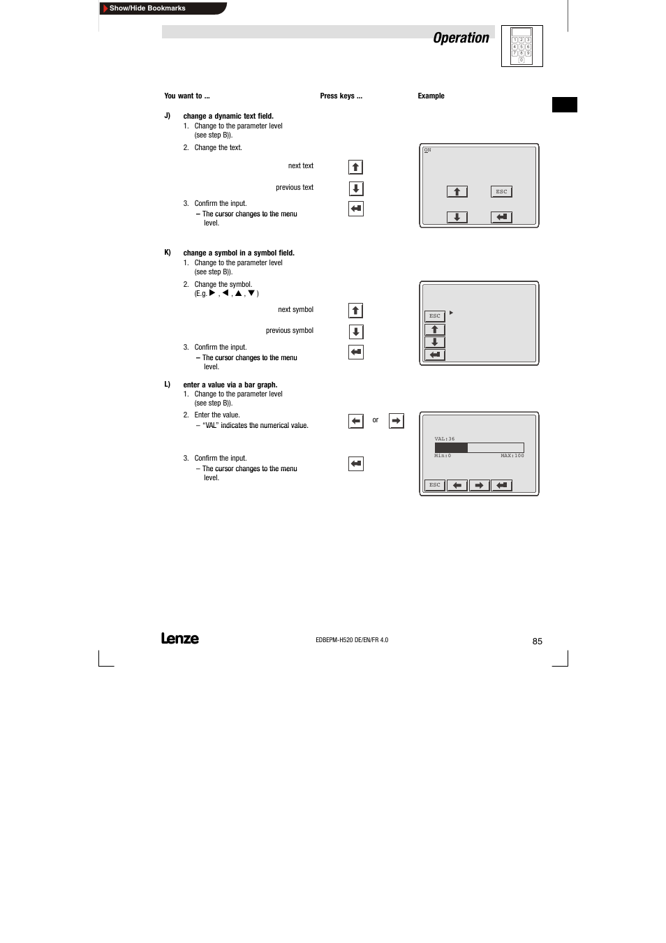 Operation | Lenze EPM-H520 User Manual | Page 85 / 148