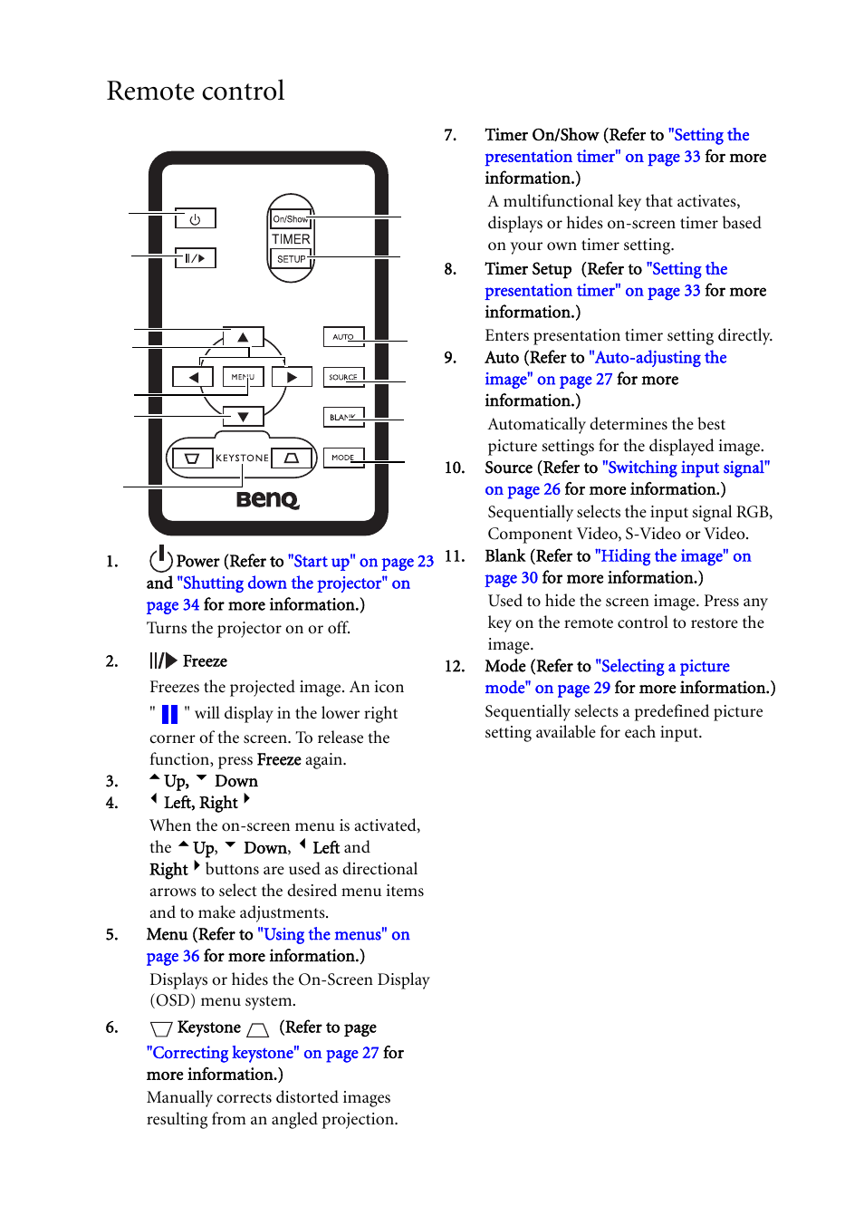 Remote control | BenQ MP611c User Manual | Page 14 / 60