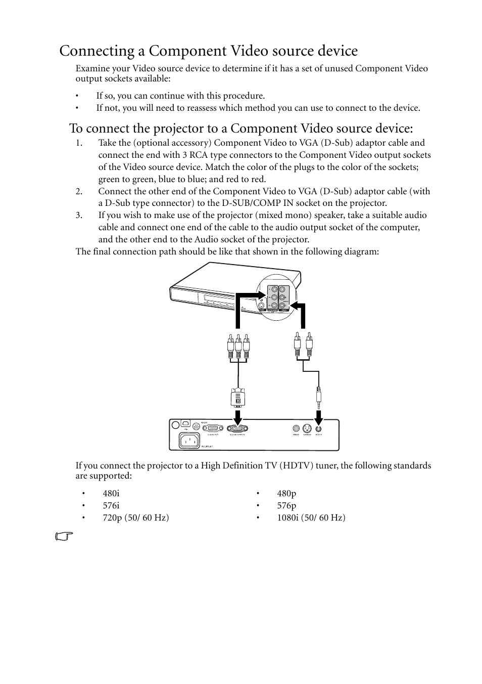Connecting a component video source device | BenQ MP611c User Manual | Page 24 / 60