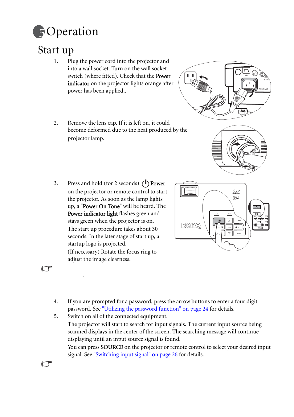 Operation, Start up | BenQ MP611c User Manual | Page 27 / 60