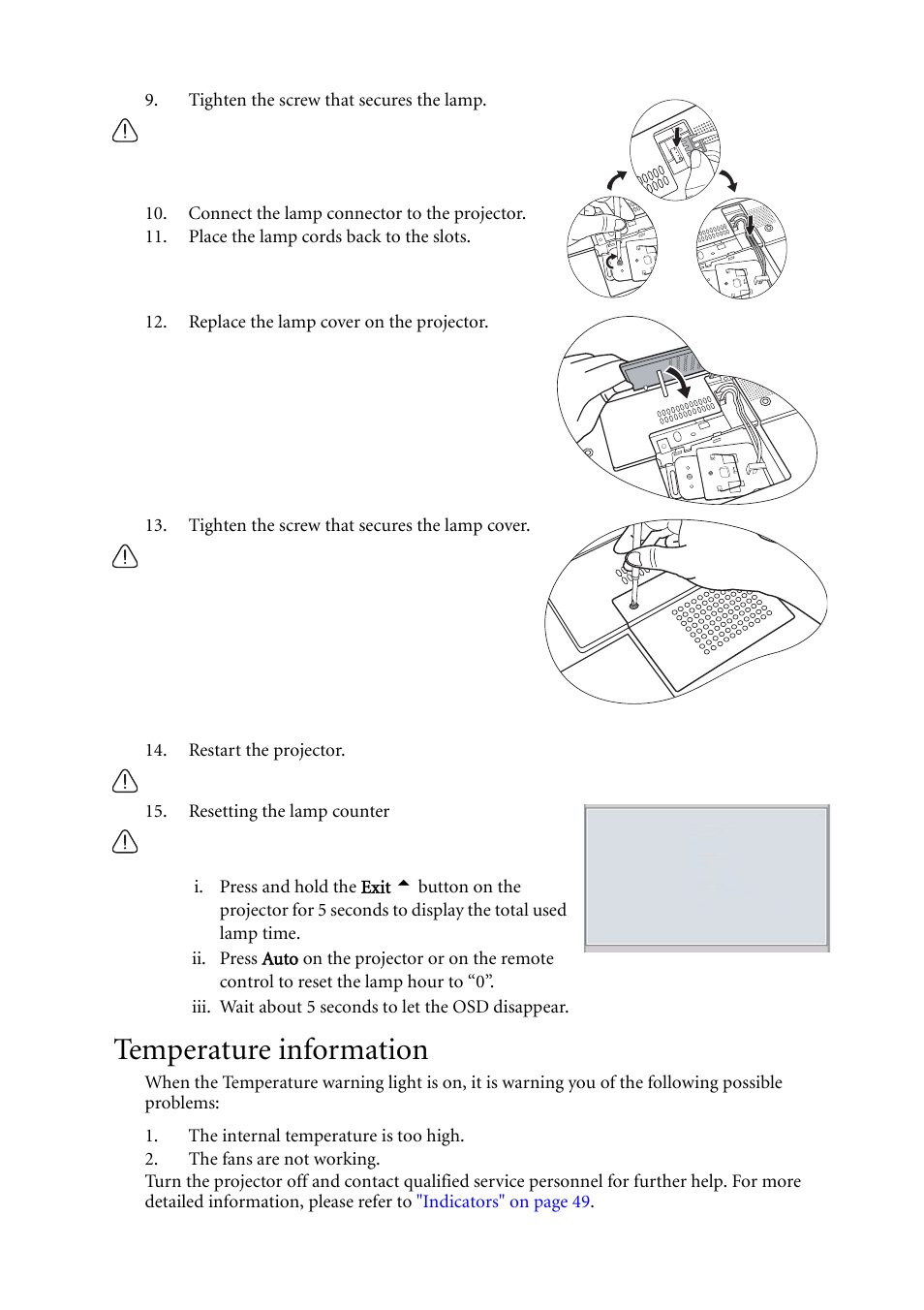 Temperature information | BenQ MP611c User Manual | Page 52 / 60