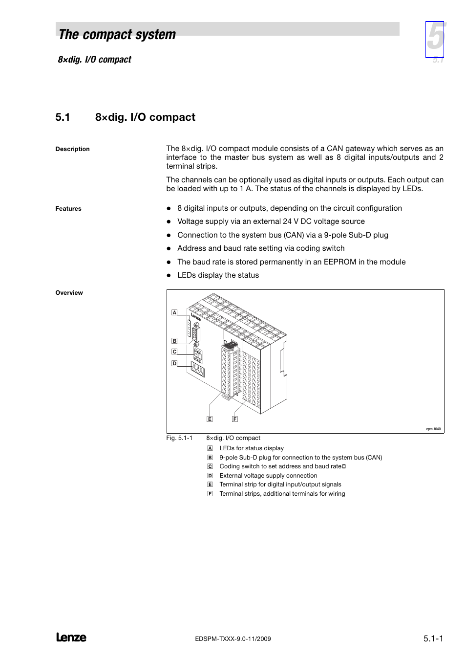 1 8×dig. i/o compact, 8×dig. i/o compact, The compact system | Lenze EPM−T9XX Modular system User Manual | Page 115 / 544