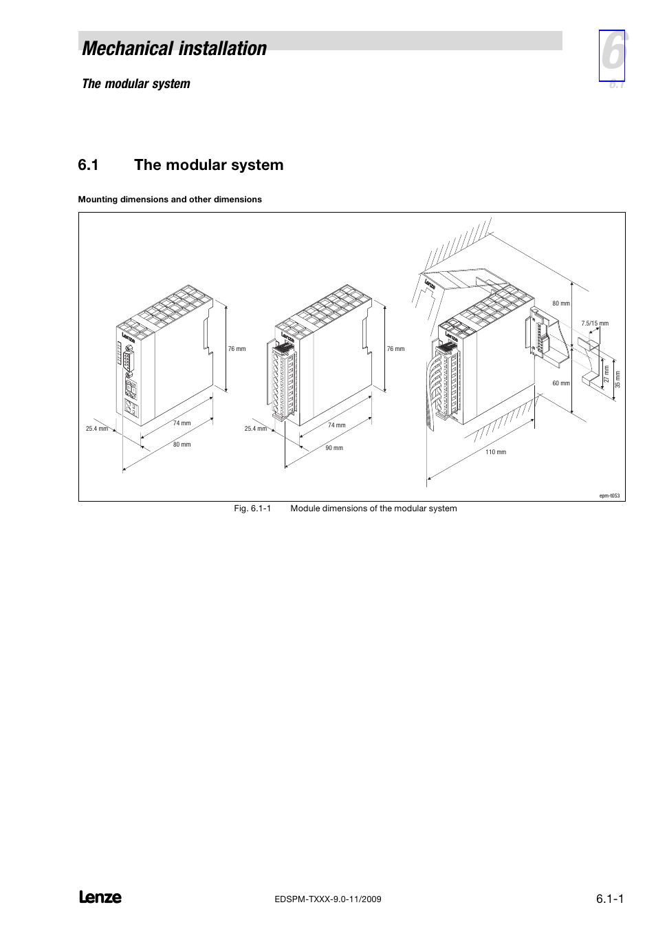 1 the modular system, The modular system, Mechanical installation | Lenze EPM−T9XX Modular system User Manual | Page 149 / 544