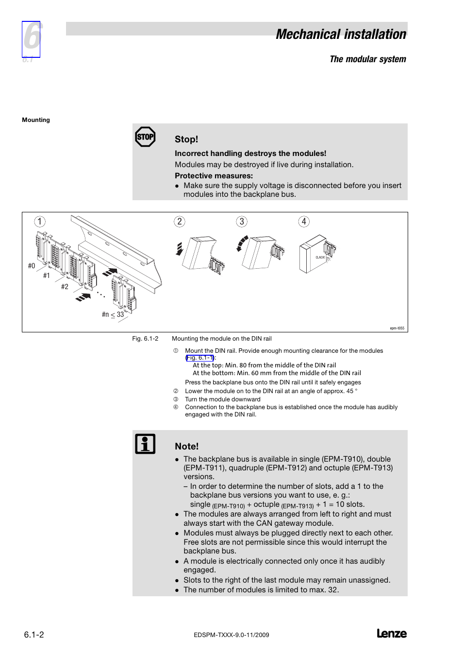 Mechanical installation | Lenze EPM−T9XX Modular system User Manual | Page 150 / 544
