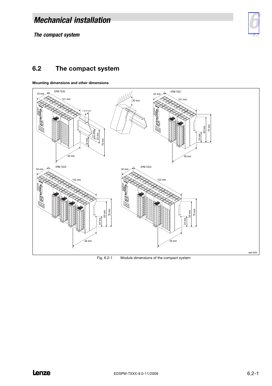 2 the compact system, The compact system, Mechanical installation | Lenze EPM−T9XX Modular system User Manual | Page 153 / 544
