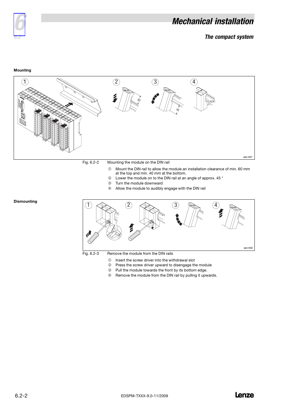 Mechanical installation | Lenze EPM−T9XX Modular system User Manual | Page 154 / 544