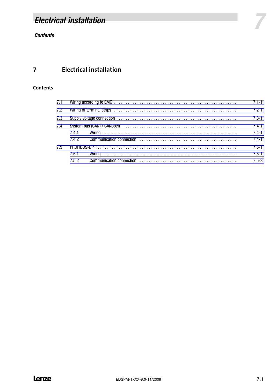 7 electrical installation, Electrical installation, 7electrical installation | Lenze EPM−T9XX Modular system User Manual | Page 155 / 544