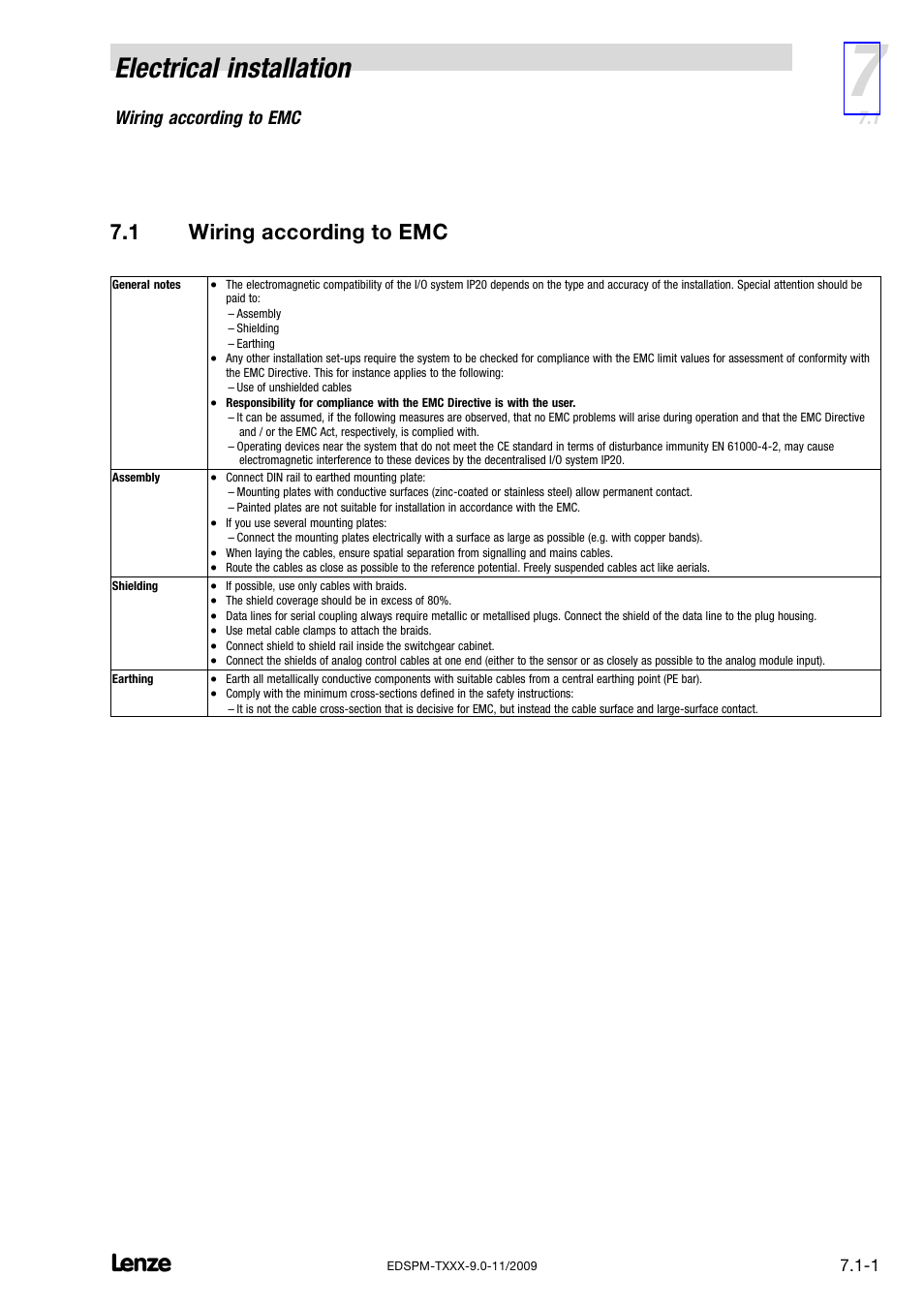 1 wiring according to emc, Wiring according to emc, Electrical installation | Lenze EPM−T9XX Modular system User Manual | Page 157 / 544