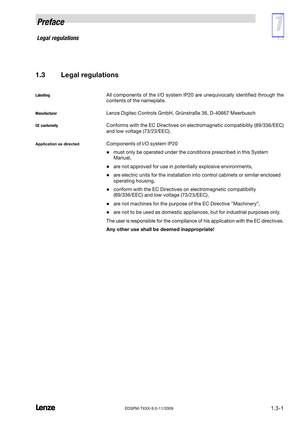 3 legal regulations, Legal regulations, Preface | Lenze EPM−T9XX Modular system User Manual | Page 19 / 544