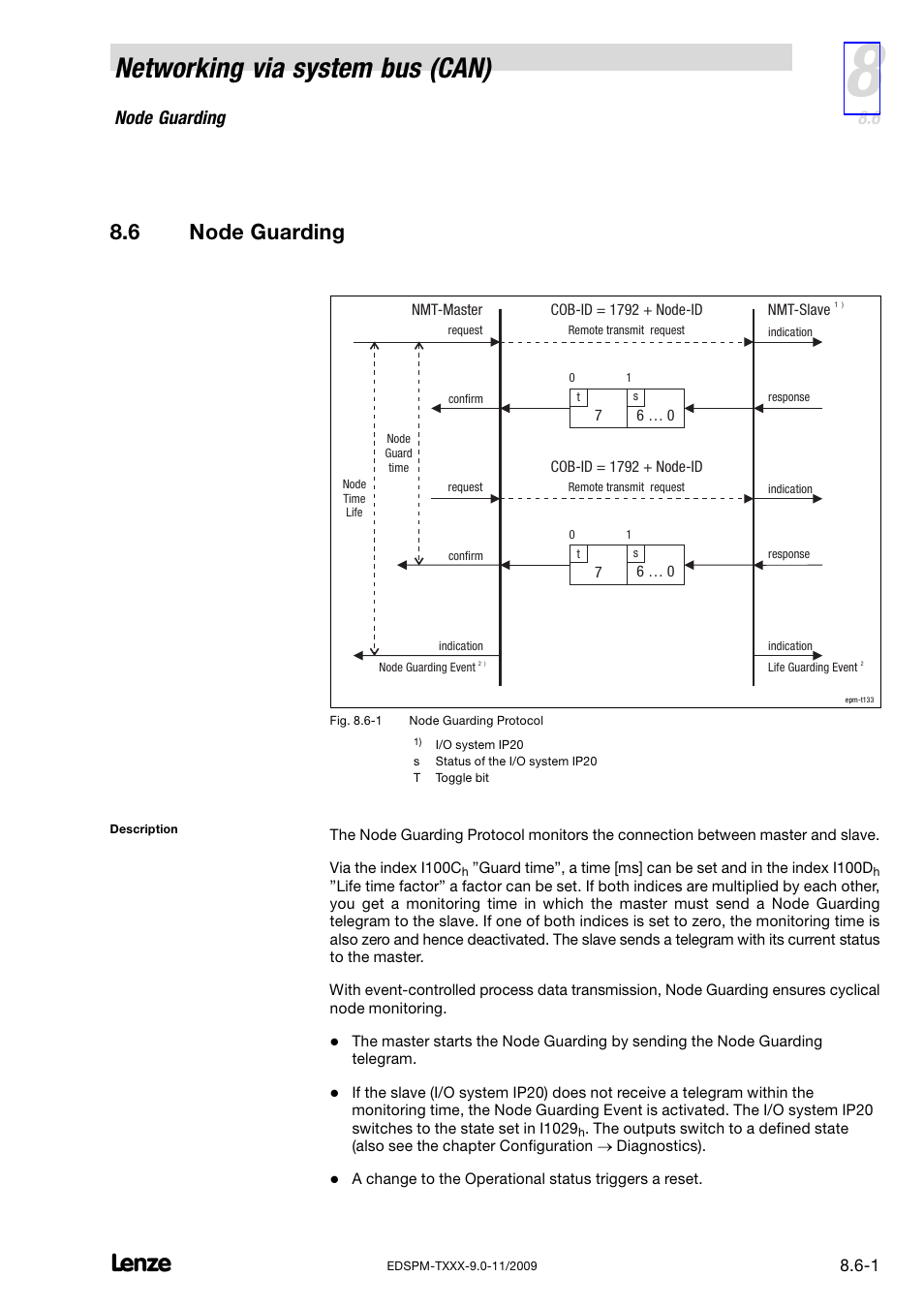 6 node guarding, Node guarding, Networking via system bus (can) | Lenze EPM−T9XX Modular system User Manual | Page 195 / 544