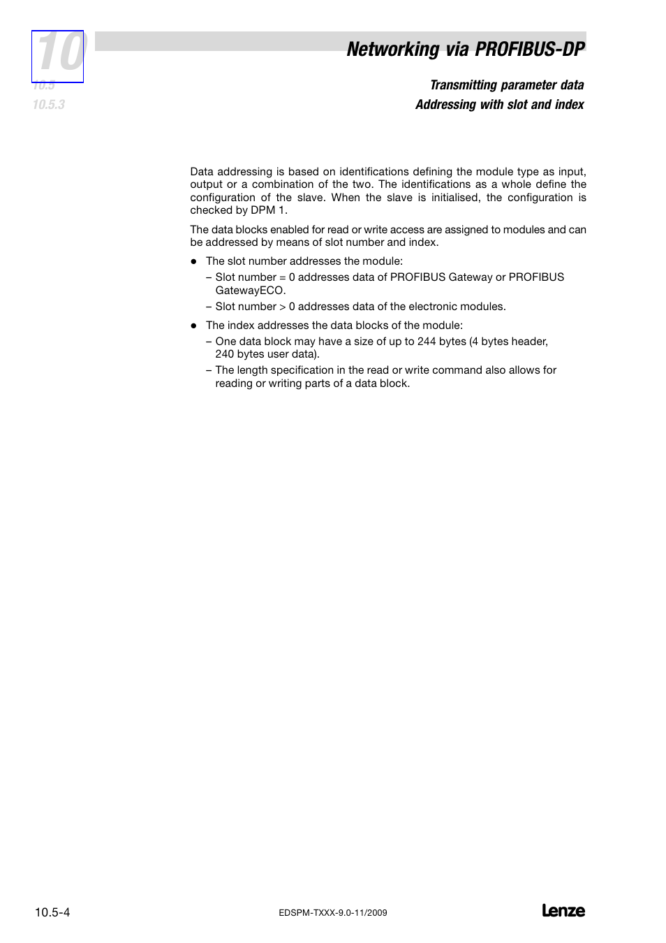Networking via profibus−dp | Lenze EPM−T9XX Modular system User Manual | Page 270 / 544