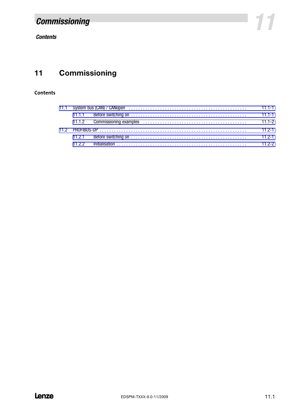 11 commissioning, Commissioning | Lenze EPM−T9XX Modular system User Manual | Page 283 / 544