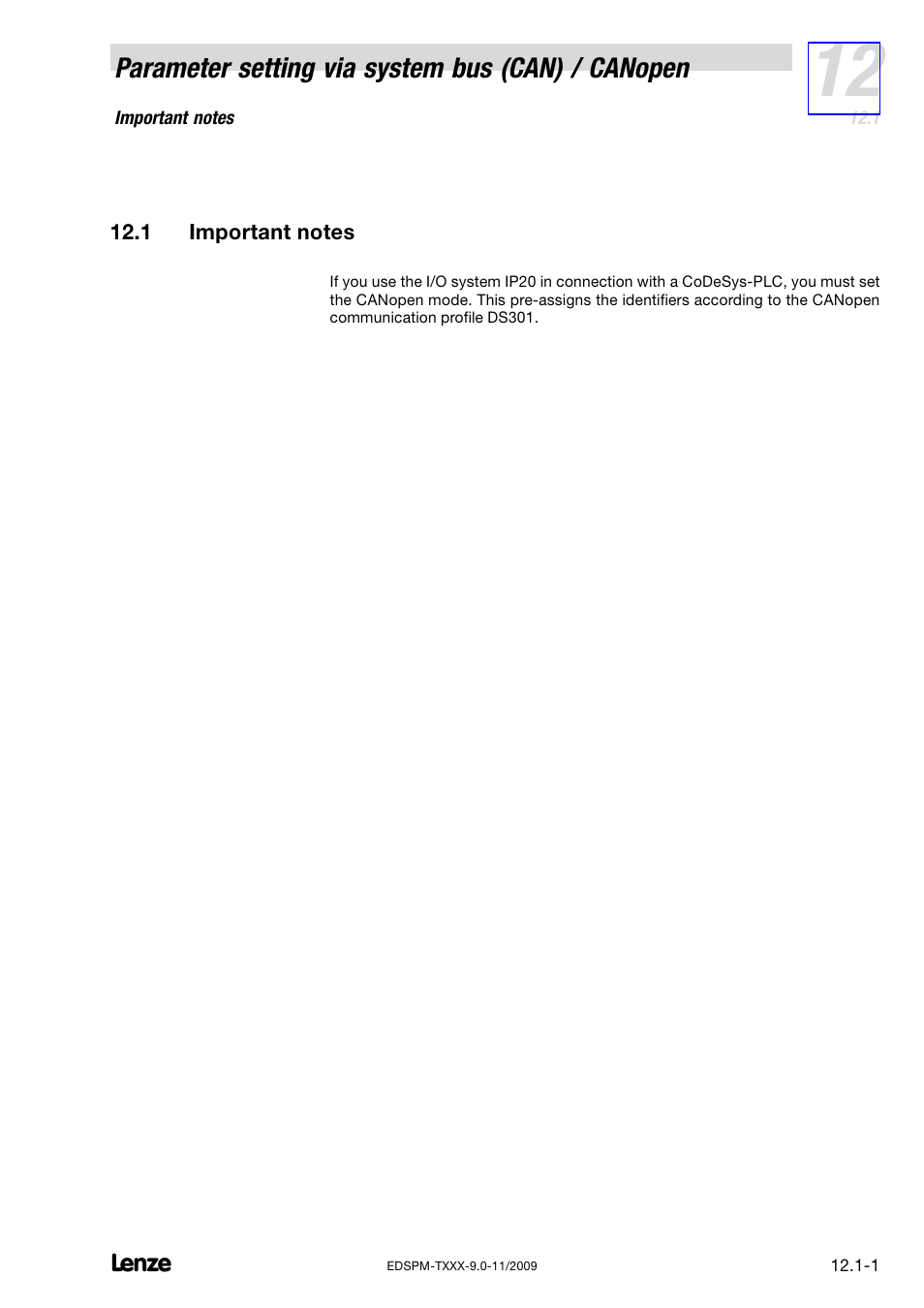 1 important notes, Important notes | Lenze EPM−T9XX Modular system User Manual | Page 295 / 544