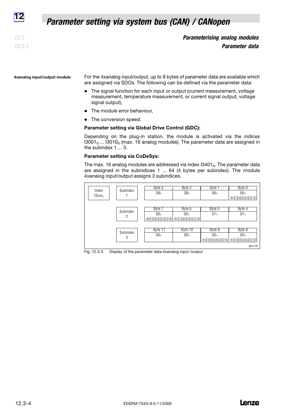Parameterising analog modules parameter data, The module error behaviour, I3010 | Lenze EPM−T9XX Modular system User Manual | Page 302 / 544