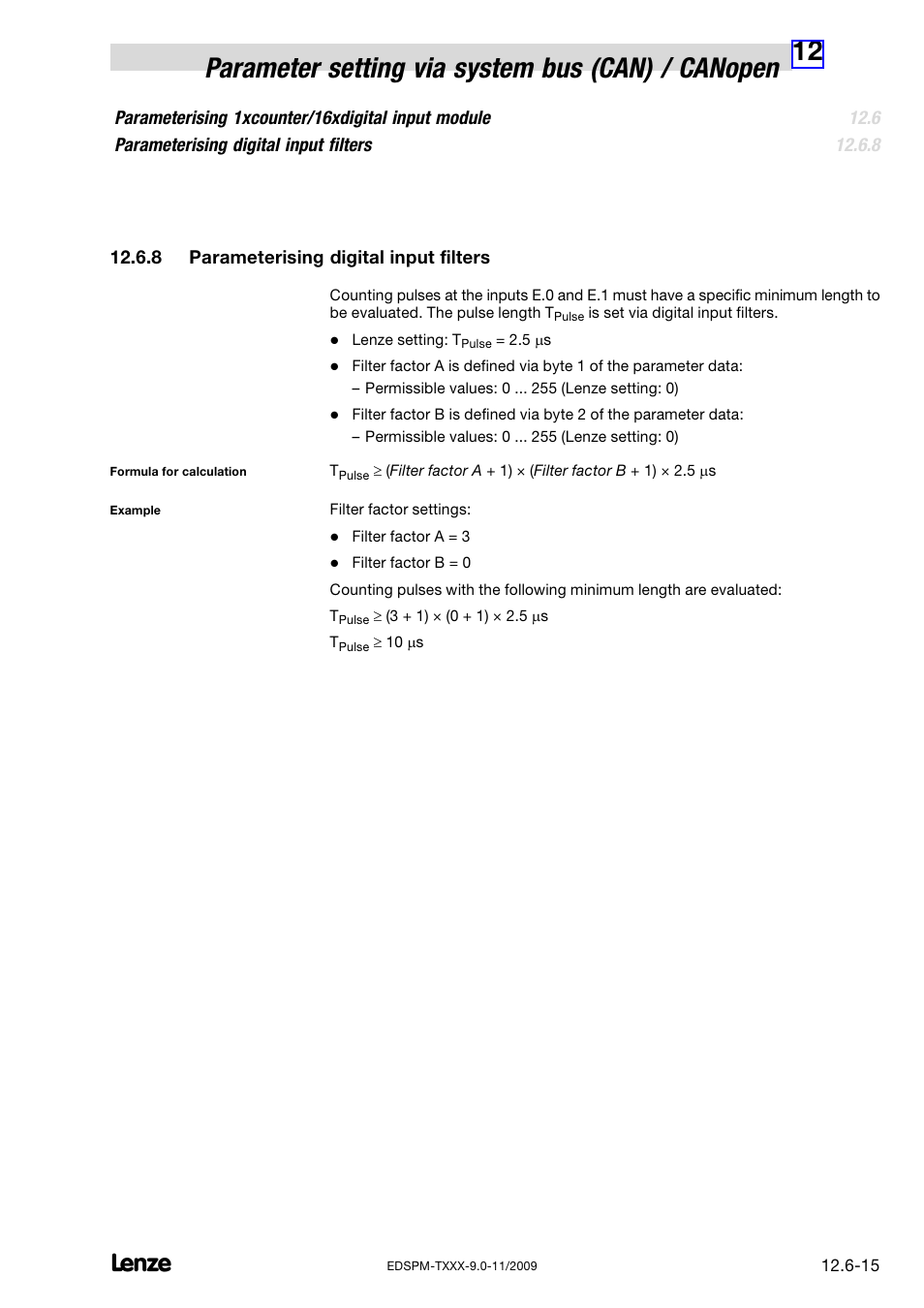 8 parameterising digital input filters, Parameterising digital input filters | Lenze EPM−T9XX Modular system User Manual | Page 405 / 544