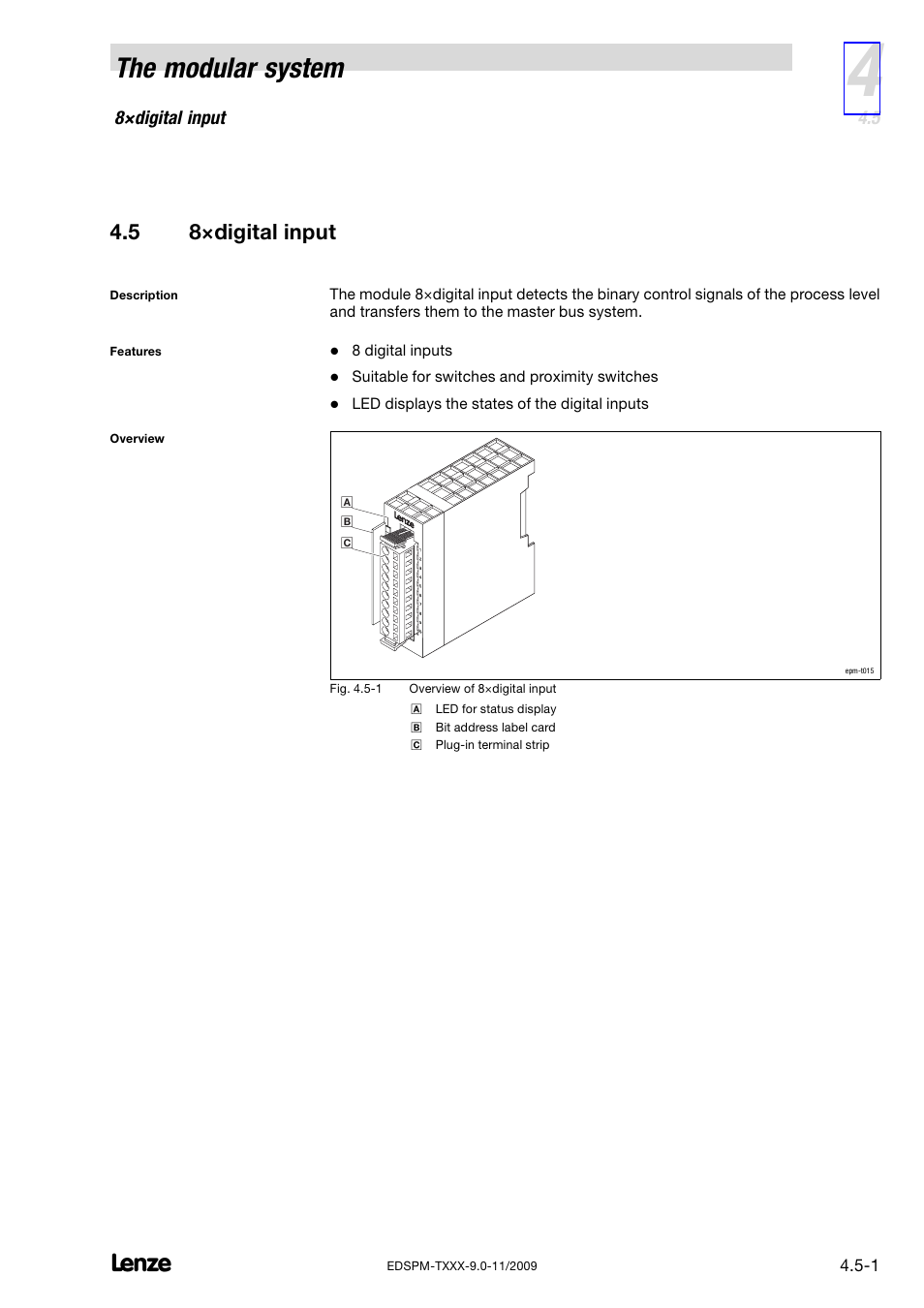 5 8×digital input, 8×digital input, The modular system | Lenze EPM−T9XX Modular system User Manual | Page 47 / 544
