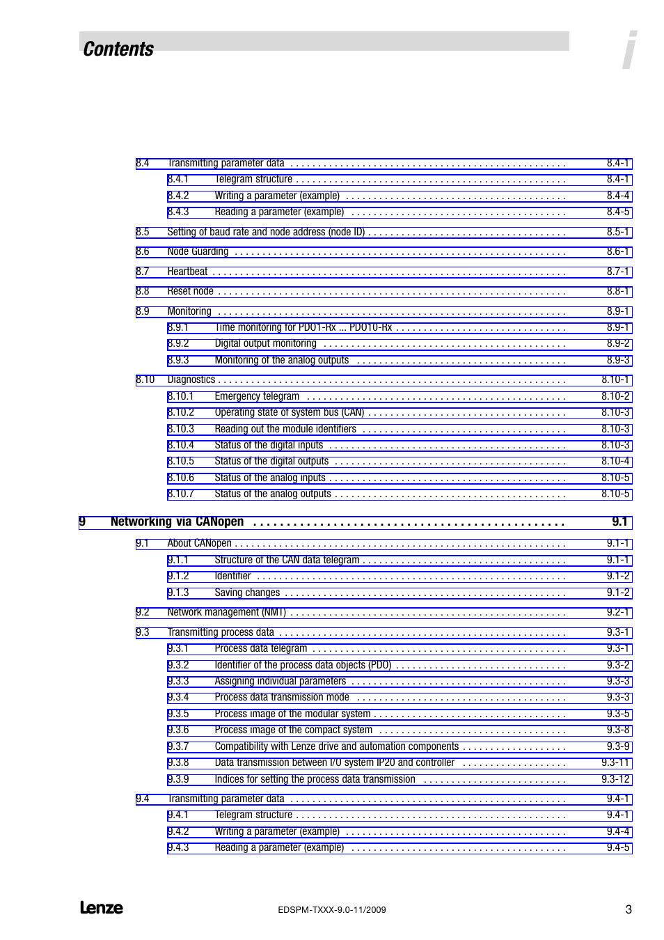 Lenze EPM−T9XX Modular system User Manual | Page 5 / 544