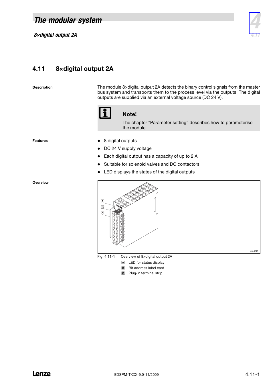 11 8×digital output 2a, 8×digital output 2a, The modular system | Lenze EPM−T9XX Modular system User Manual | Page 59 / 544