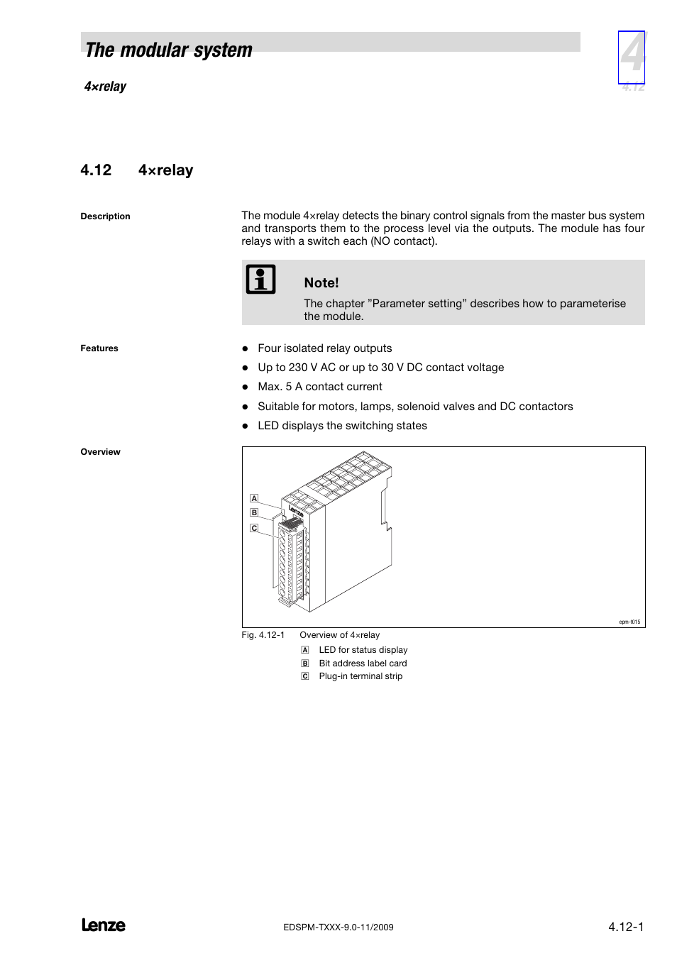 12 4×relay, 4×relay, The modular system | Lenze EPM−T9XX Modular system User Manual | Page 61 / 544