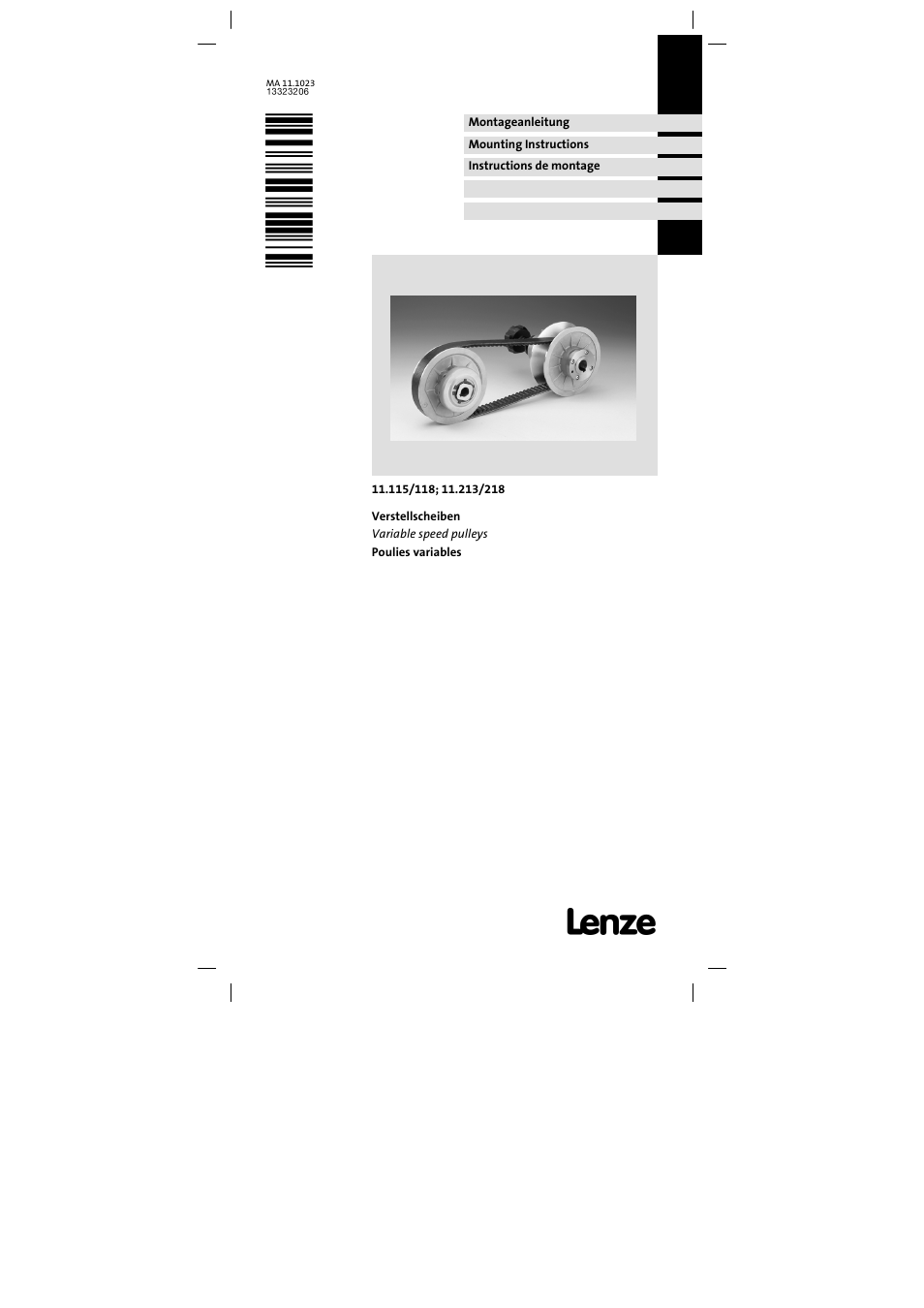 Lenze 11.218 Variable speed pulleys User Manual | 26 pages