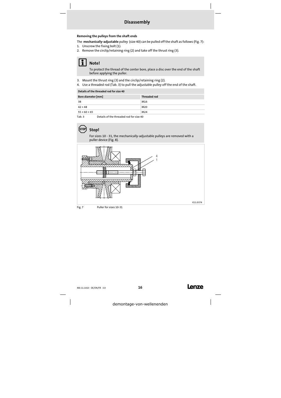 Disassembly | Lenze 11.218 Variable speed pulleys User Manual | Page 16 / 26