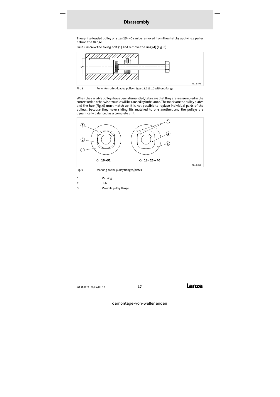 Disassembly | Lenze 11.218 Variable speed pulleys User Manual | Page 17 / 26