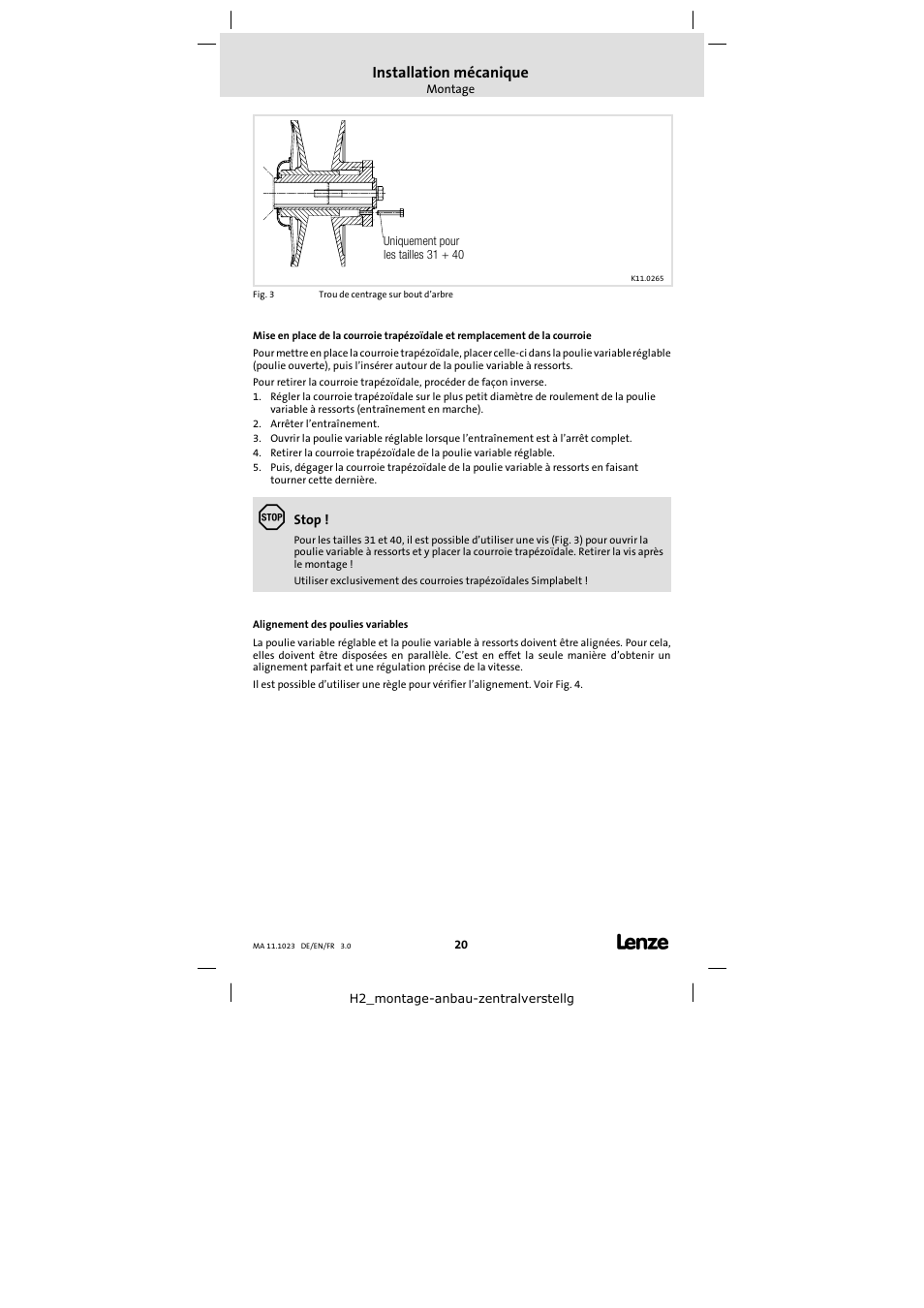 Installation mécanique | Lenze 11.218 Variable speed pulleys User Manual | Page 20 / 26