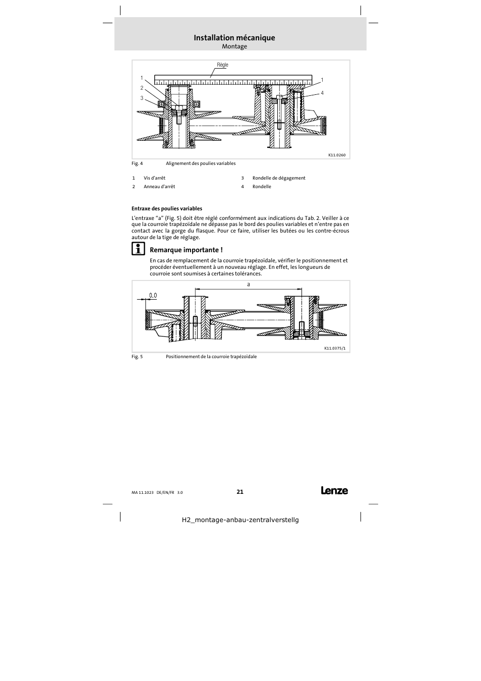 Installation mécanique | Lenze 11.218 Variable speed pulleys User Manual | Page 21 / 26