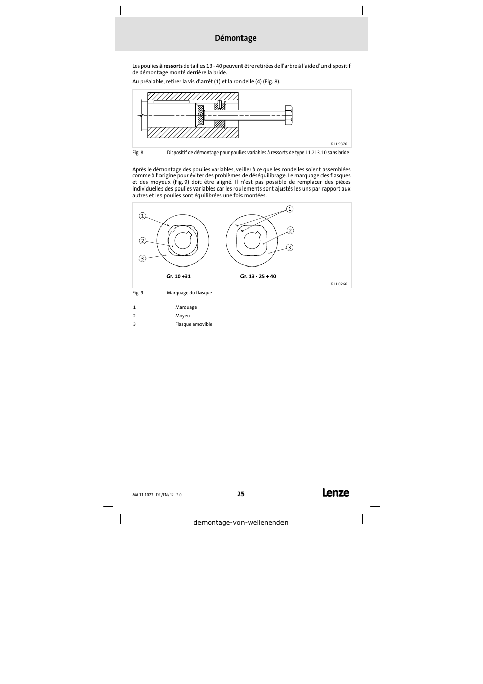 Démontage | Lenze 11.218 Variable speed pulleys User Manual | Page 25 / 26