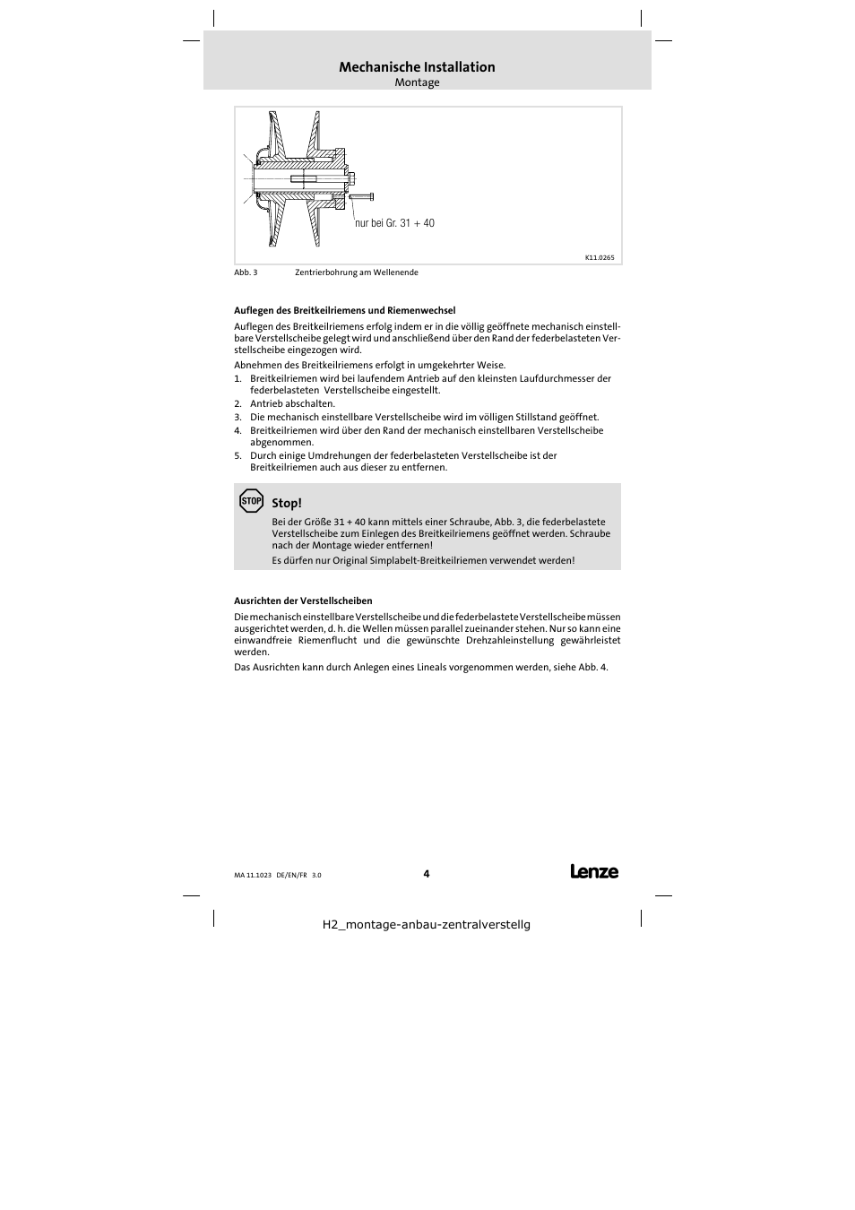 Mechanische installation | Lenze 11.218 Variable speed pulleys User Manual | Page 4 / 26
