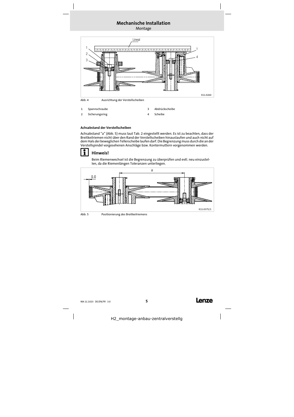 Mechanische installation | Lenze 11.218 Variable speed pulleys User Manual | Page 5 / 26